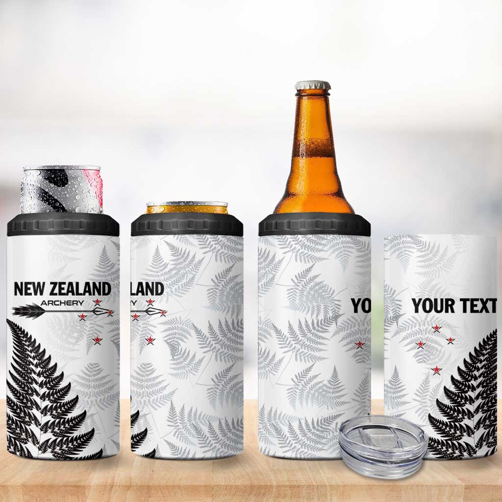 Personalised New Zealand 2025 Archery 4 in 1 Can Cooler Tumbler Aotearoa Silver Arrows White LT01 - Polynesian Pride