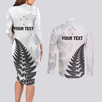 Personalised New Zealand 2025 Archery Couples Matching Long Sleeve Bodycon Dress and Long Sleeve Button Shirt Aotearoa Silver Arrows White LT01 - Polynesian Pride