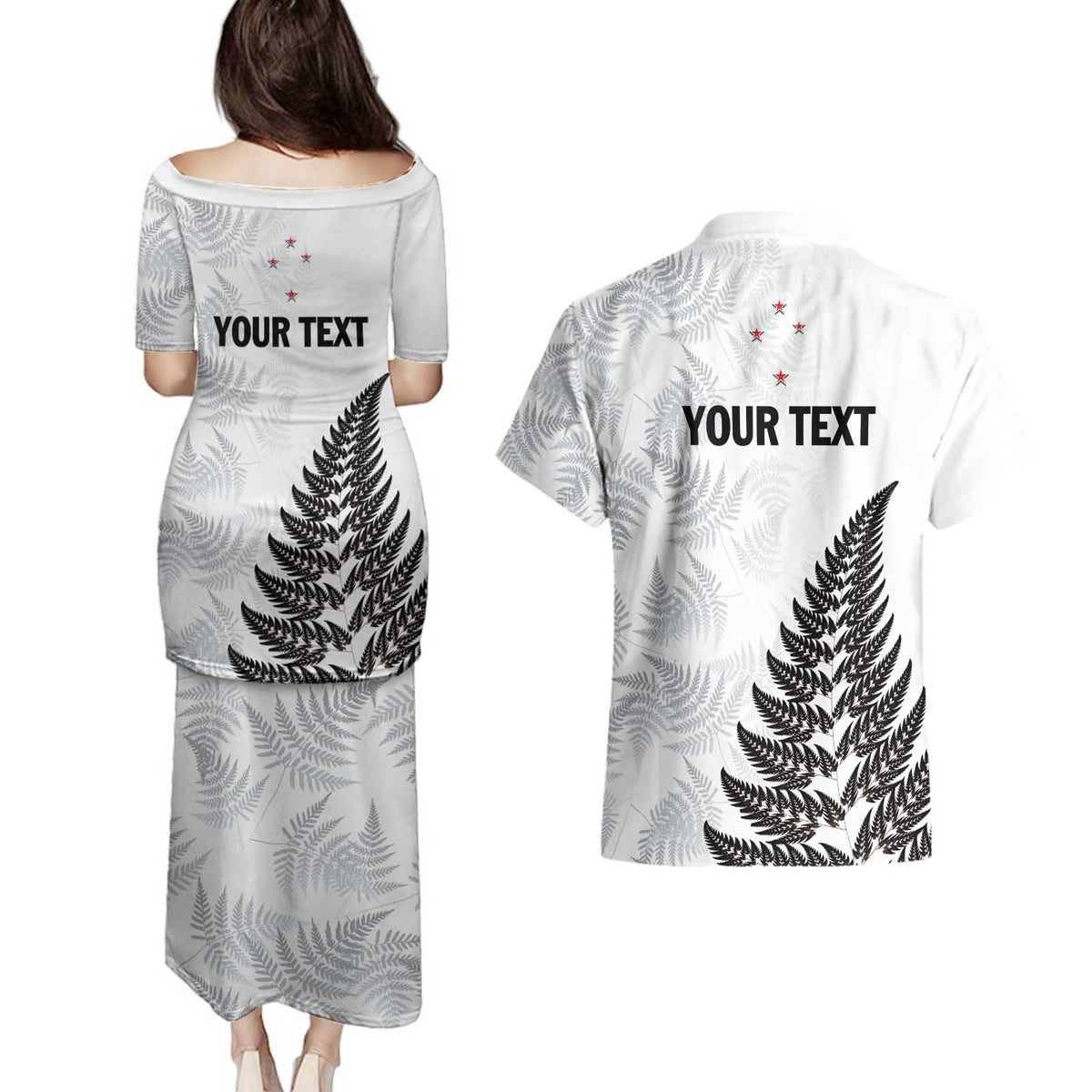 Personalised New Zealand 2025 Archery Couples Matching Puletasi and Hawaiian Shirt Aotearoa Silver Arrows White LT01 - Polynesian Pride