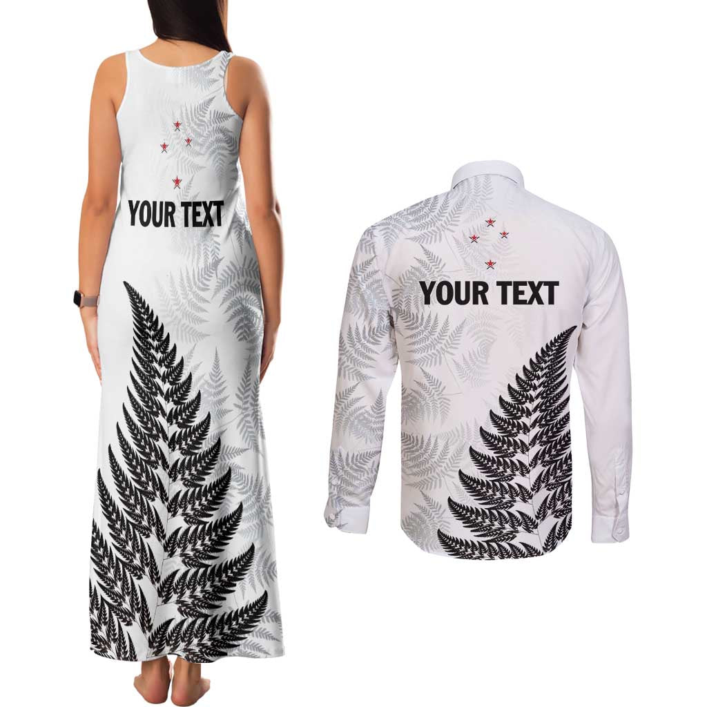 Personalised New Zealand 2025 Archery Couples Matching Tank Maxi Dress and Long Sleeve Button Shirt Aotearoa Silver Arrows White LT01 - Polynesian Pride