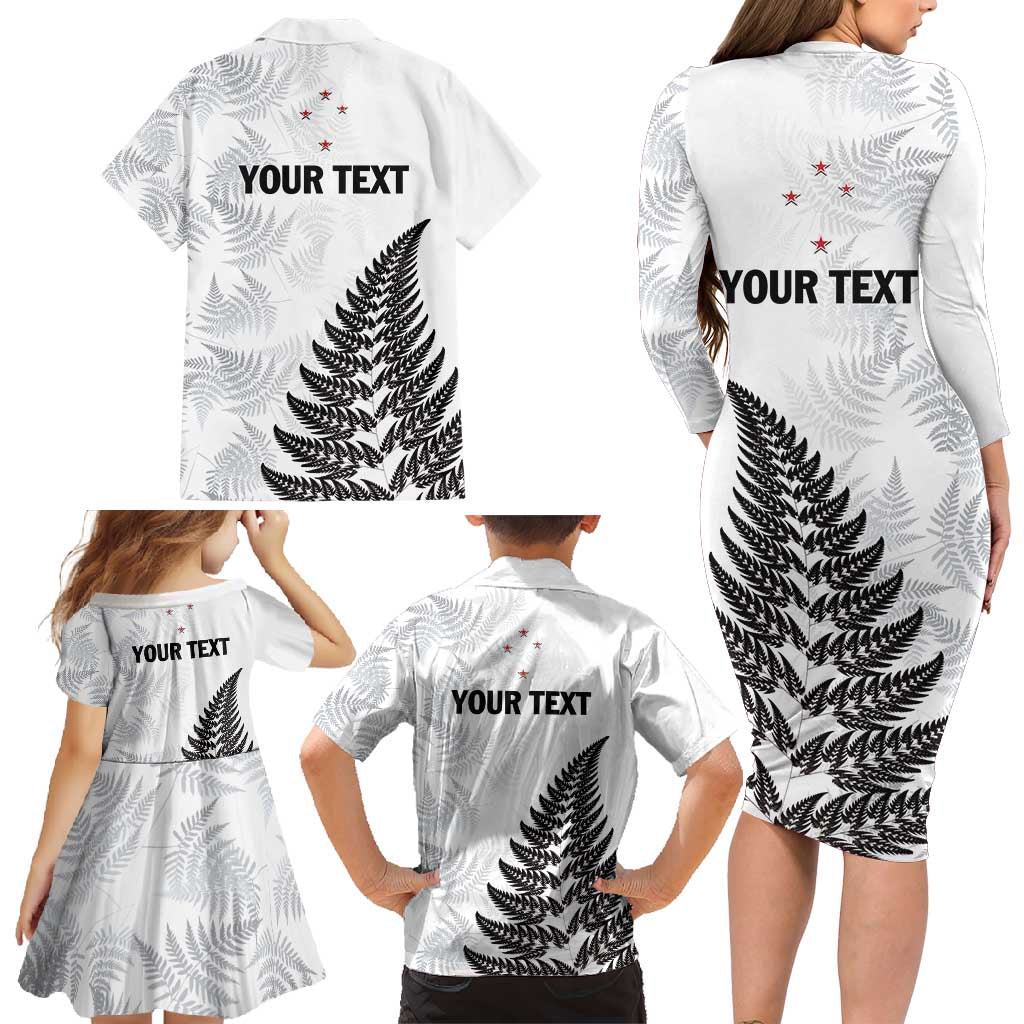 Personalised New Zealand 2025 Archery Family Matching Long Sleeve Bodycon Dress and Hawaiian Shirt Aotearoa Silver Arrows White LT01 - Polynesian Pride