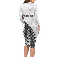 Personalised New Zealand 2025 Archery Family Matching Long Sleeve Bodycon Dress and Hawaiian Shirt Aotearoa Silver Arrows White LT01 - Polynesian Pride