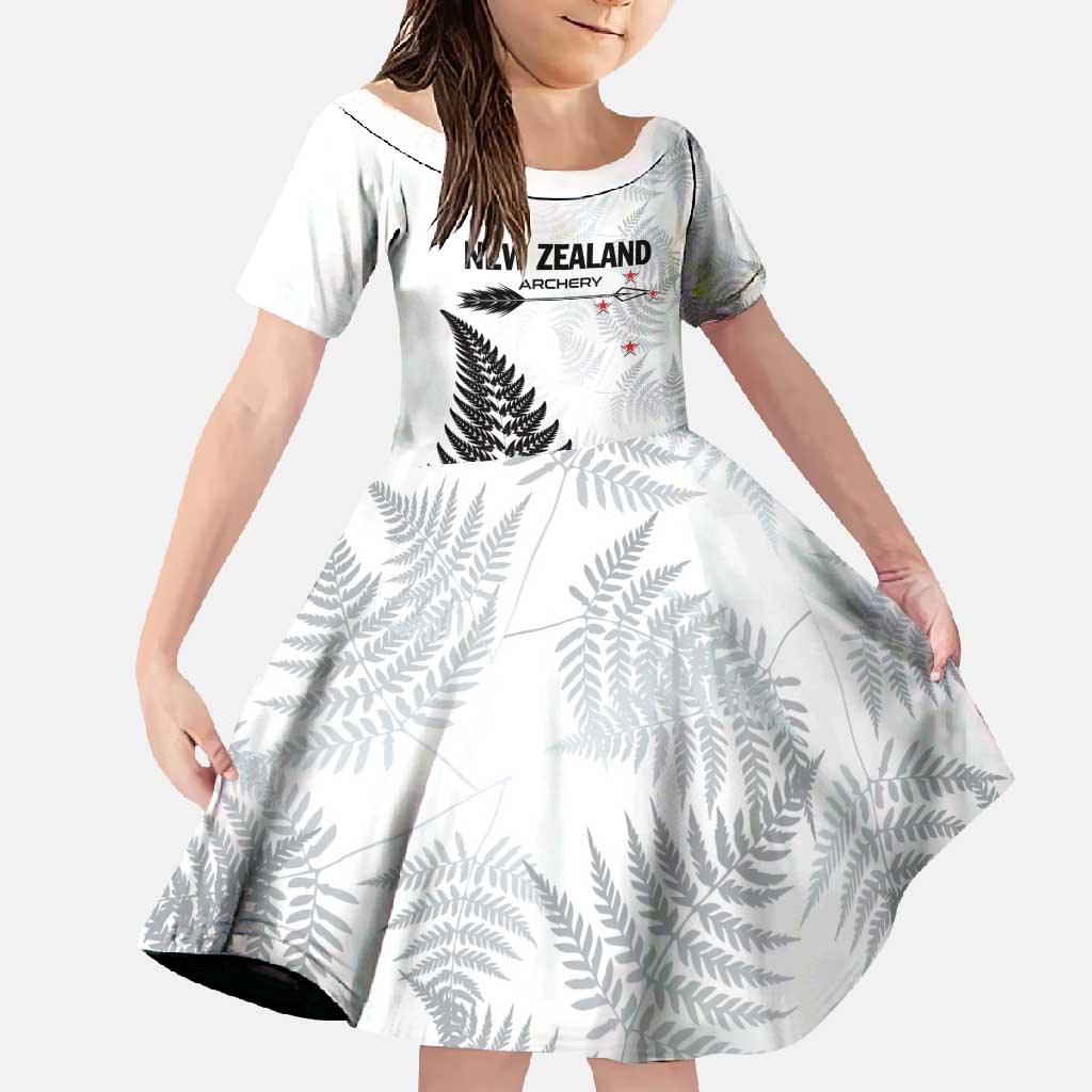 Personalised New Zealand 2025 Archery Family Matching Mermaid Dress and Hawaiian Shirt Aotearoa Silver Arrows White LT01 Daughter's Dress White - Polynesian Pride