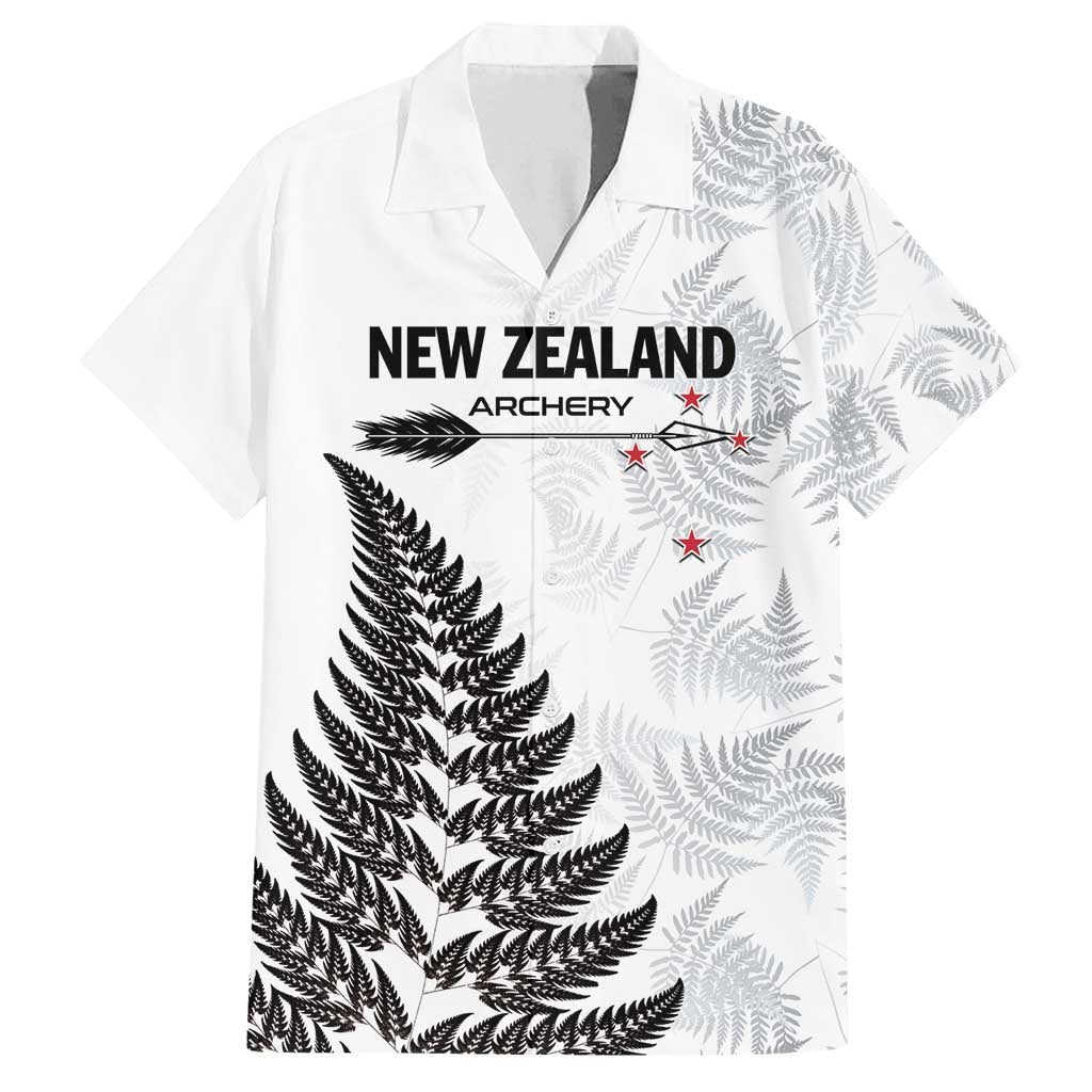 Personalised New Zealand 2025 Archery Family Matching Off Shoulder Maxi Dress and Hawaiian Shirt Aotearoa Silver Arrows White LT01 Dad's Shirt - Short Sleeve White - Polynesian Pride