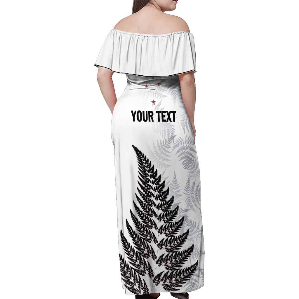 Personalised New Zealand 2025 Archery Family Matching Off Shoulder Maxi Dress and Hawaiian Shirt Aotearoa Silver Arrows White LT01 - Polynesian Pride
