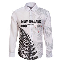 Personalised New Zealand 2025 Archery Family Matching Off Shoulder Short Dress and Hawaiian Shirt Aotearoa Silver Arrows White LT01 Dad's Shirt - Long Sleeve White - Polynesian Pride