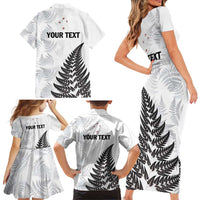 Personalised New Zealand 2025 Archery Family Matching Short Sleeve Bodycon Dress and Hawaiian Shirt Aotearoa Silver Arrows White LT01 - Polynesian Pride