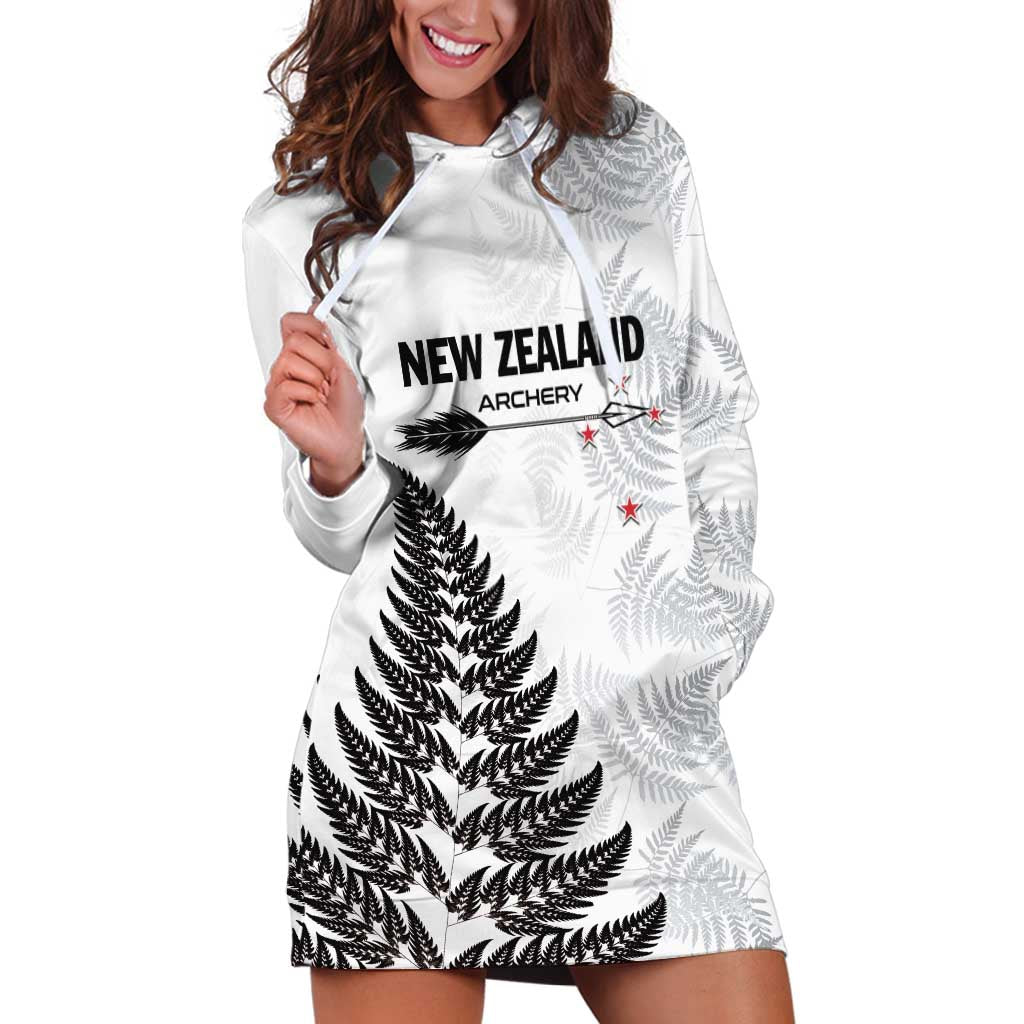 Personalised New Zealand 2025 Archery Hoodie Dress Aotearoa Silver Arrows White LT01 White - Polynesian Pride
