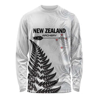 Personalised New Zealand 2025 Archery Long Sleeve Shirt Aotearoa Silver Arrows White