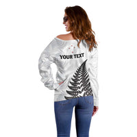 Personalised New Zealand 2025 Archery Off Shoulder Sweater Aotearoa Silver Arrows White