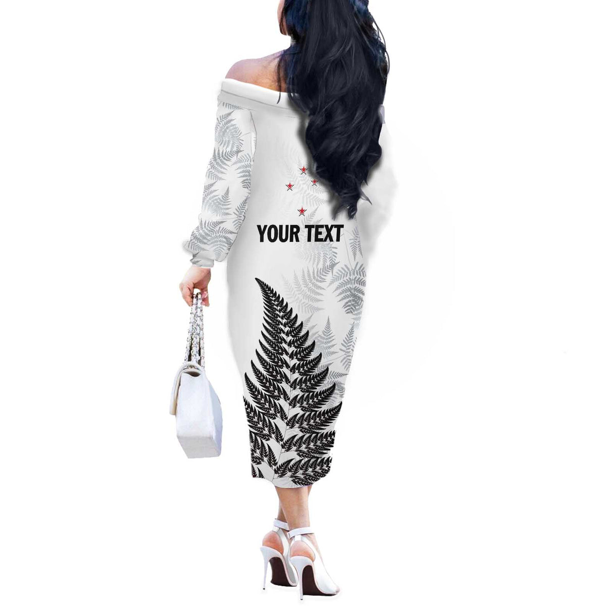 Personalised New Zealand 2025 Archery Off The Shoulder Long Sleeve Dress Aotearoa Silver Arrows White LT01 - Polynesian Pride