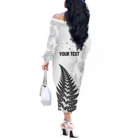 Personalised New Zealand 2025 Archery Off The Shoulder Long Sleeve Dress Aotearoa Silver Arrows White LT01 - Polynesian Pride