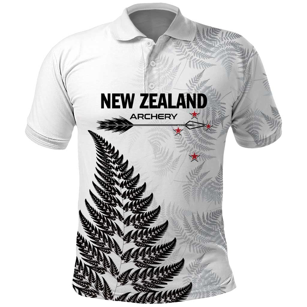 Personalised New Zealand 2025 Archery Polo Shirt Aotearoa Silver Arrows White