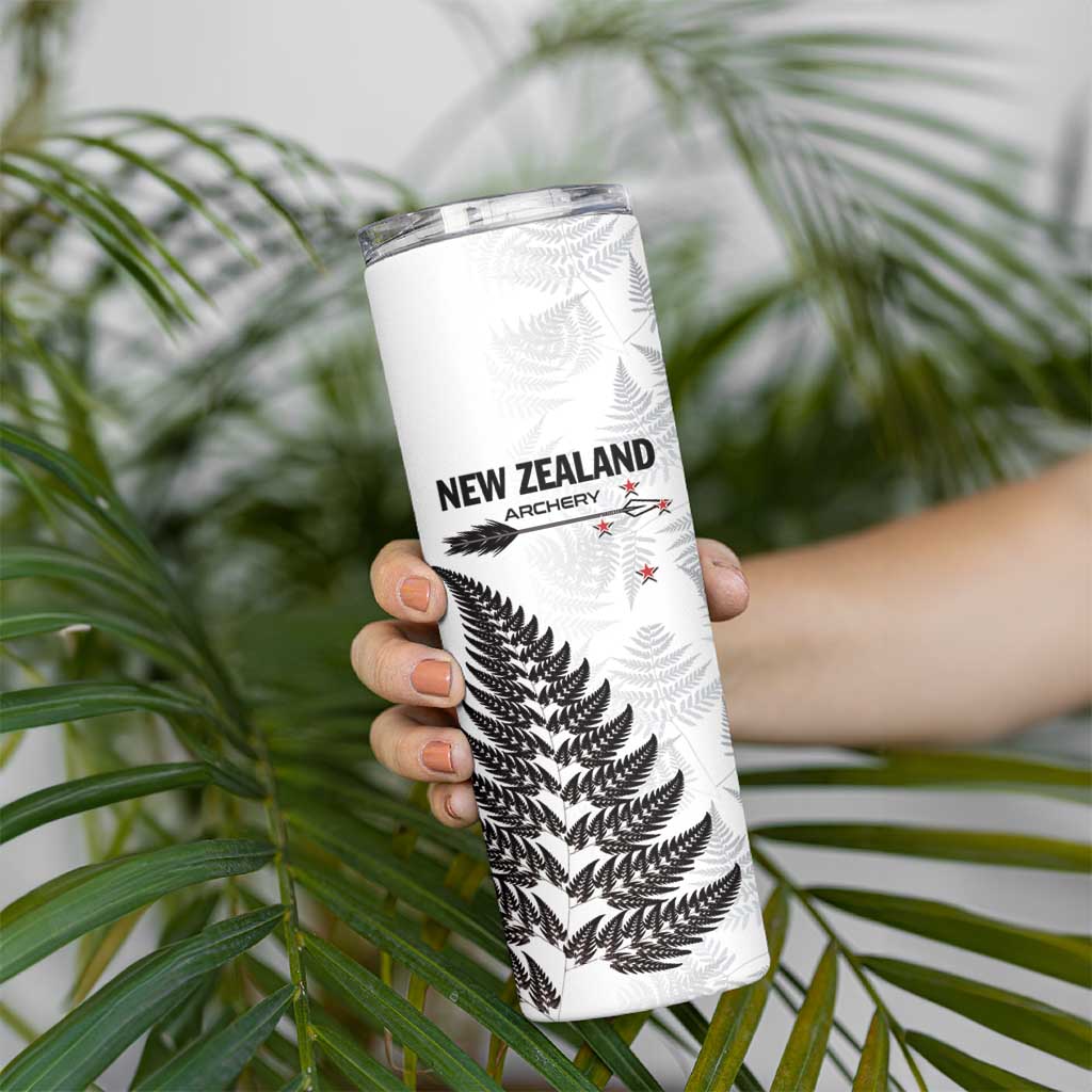 Personalised New Zealand 2025 Archery Skinny Tumbler Aotearoa Silver Arrows White LT01 - Polynesian Pride