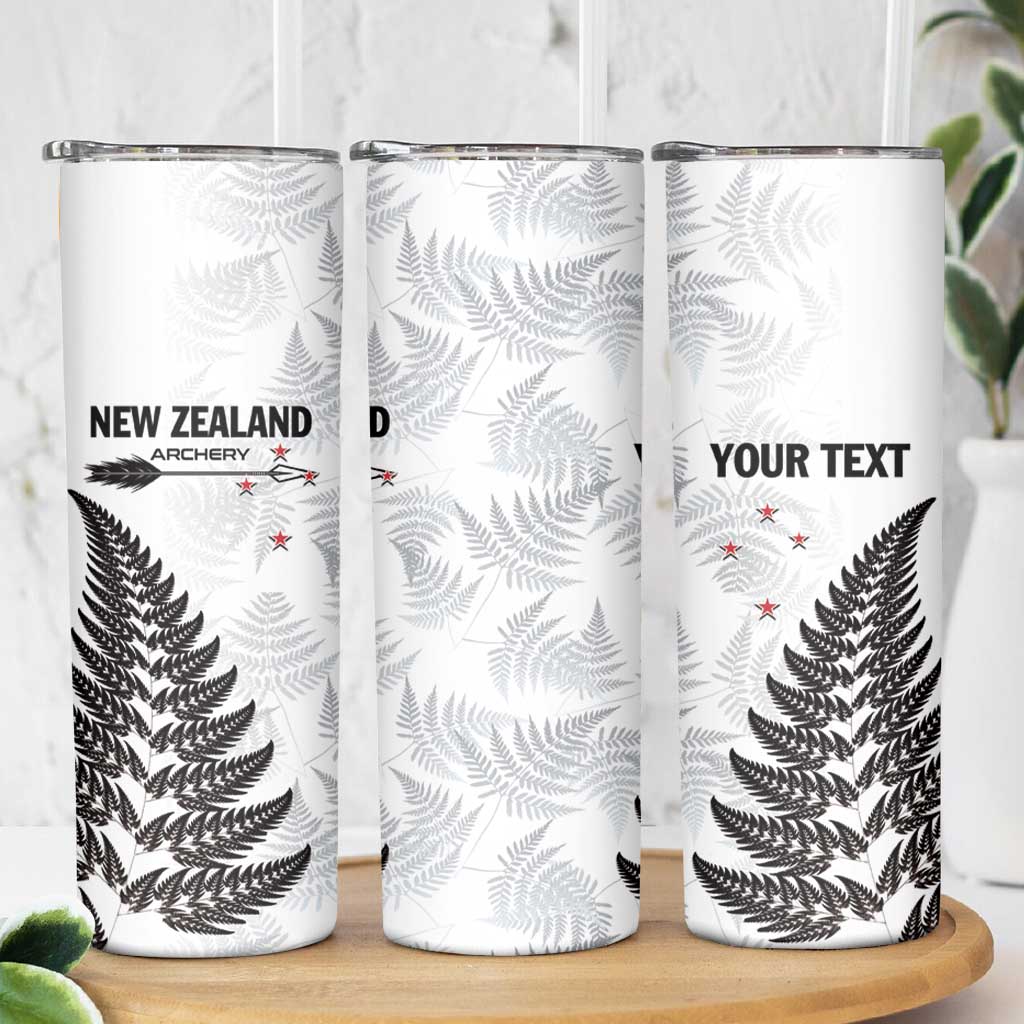 Personalised New Zealand 2025 Archery Skinny Tumbler Aotearoa Silver Arrows White LT01 - Polynesian Pride
