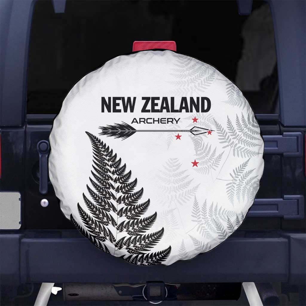 New Zealand 2025 Archery Spare Tire Cover Aotearoa Silver Arrows White LT01 No hole White - Polynesian Pride