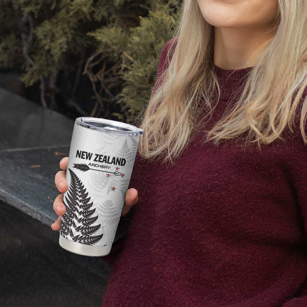 Personalised New Zealand 2025 Archery Tumbler Cup Aotearoa Silver Arrows White