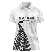 Personalised New Zealand 2025 Archery Women Polo Shirt Aotearoa Silver Arrows White LT01 Female White - Polynesian Pride
