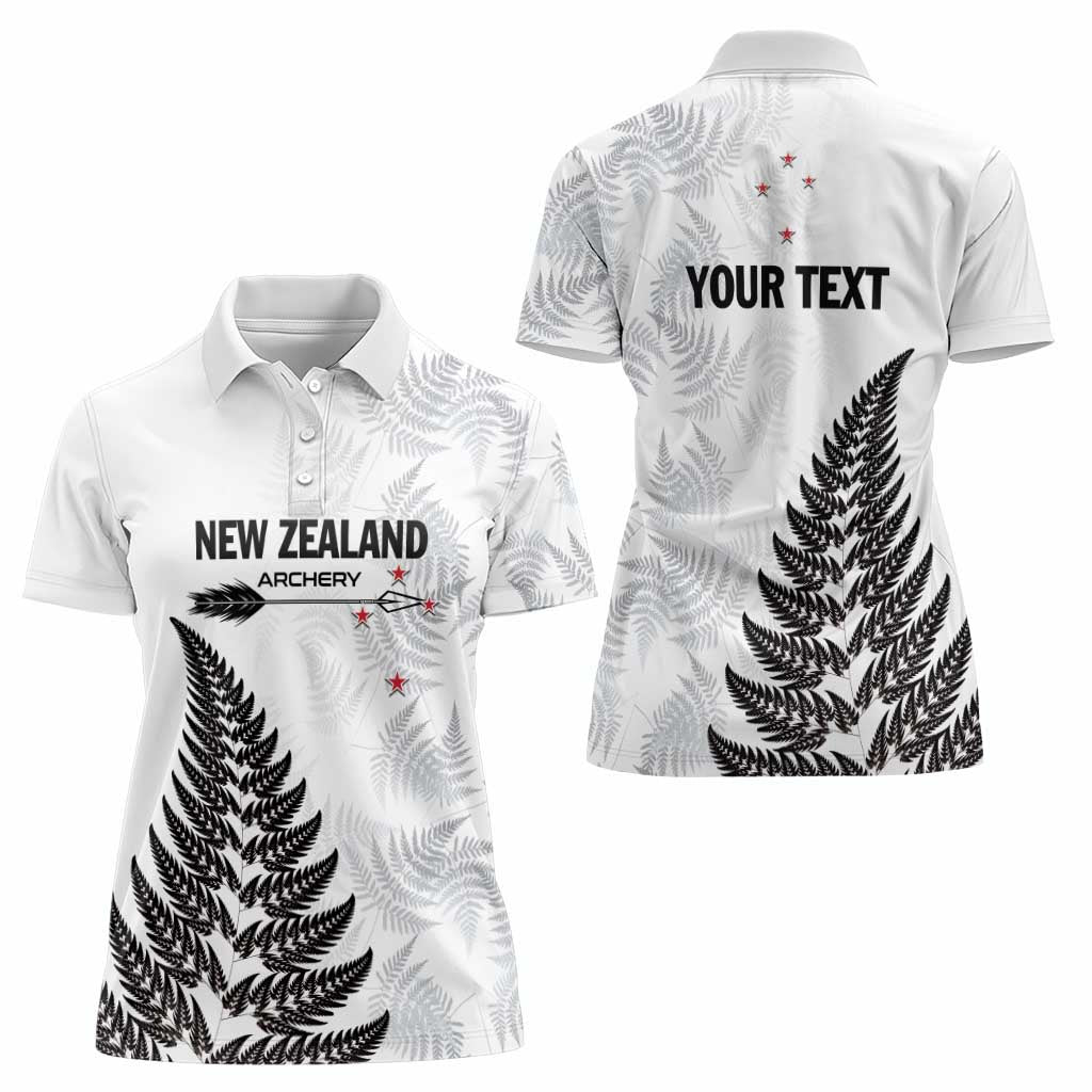 Personalised New Zealand 2025 Archery Women Polo Shirt Aotearoa Silver Arrows White LT01 - Polynesian Pride