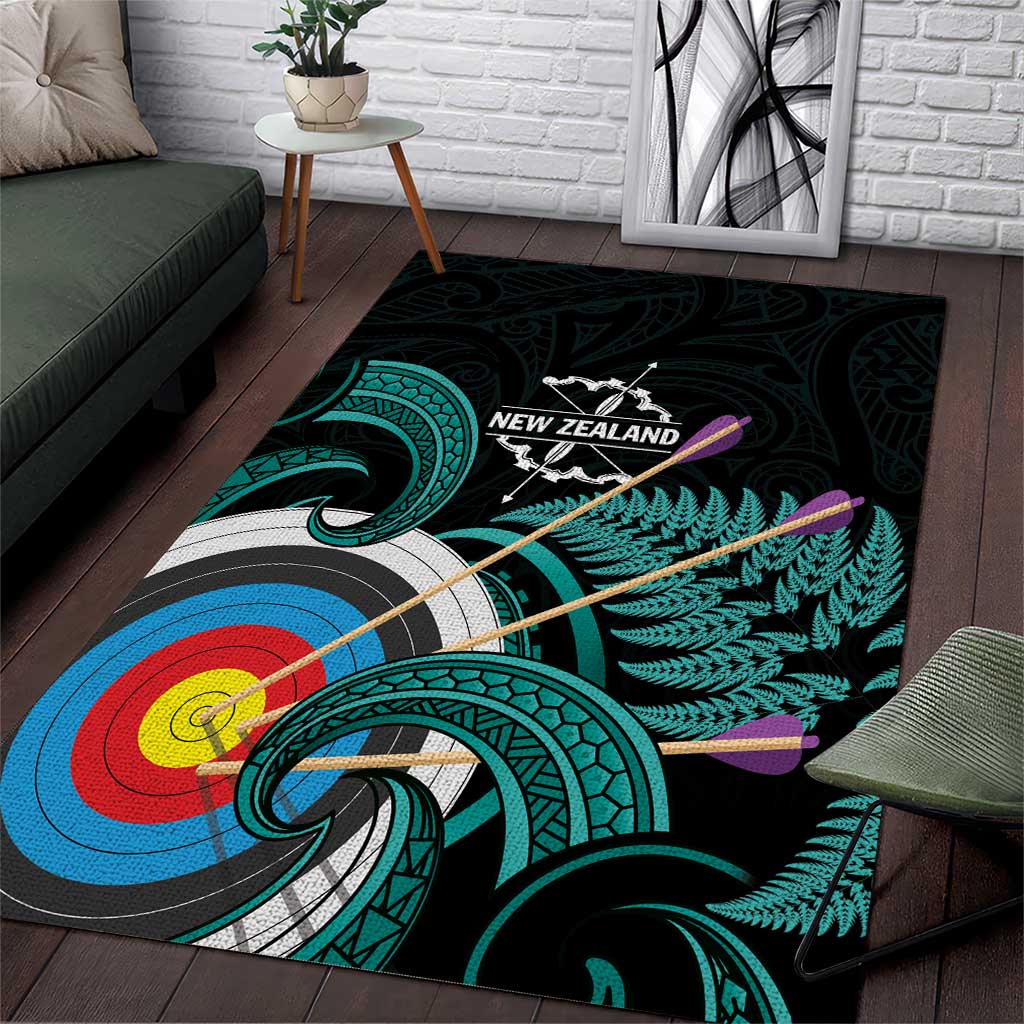 New Zealand Archery Area Rug Turquoise Maori Silver Fern