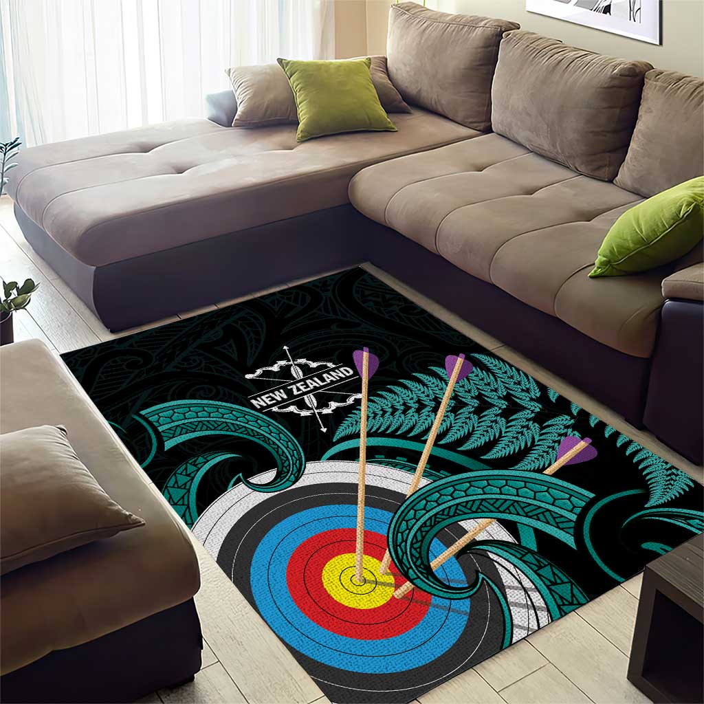 New Zealand Archery Area Rug Turquoise Maori Silver Fern