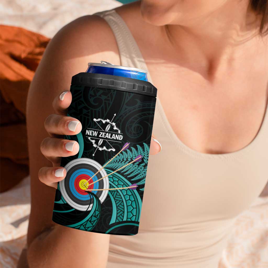 Personalised New Zealand Archery 4 in 1 Can Cooler Tumbler Turquoise Maori Silver Fern LT01 - Polynesian Pride