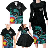 Personalised New Zealand Archery Family Matching Long Sleeve Bodycon Dress and Hawaiian Shirt Turquoise Maori Silver Fern LT01 - Polynesian Pride