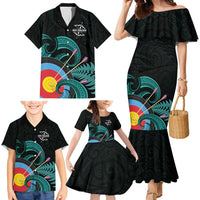 Personalised New Zealand Archery Family Matching Mermaid Dress and Hawaiian Shirt Turquoise Maori Silver Fern LT01 - Polynesian Pride