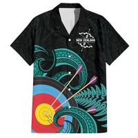 Personalised New Zealand Archery Family Matching Puletasi and Hawaiian Shirt Turquoise Maori Silver Fern LT01 Dad's Shirt - Short Sleeve Turquoise - Polynesian Pride