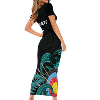 Personalised New Zealand Archery Family Matching Short Sleeve Bodycon Dress and Hawaiian Shirt Turquoise Maori Silver Fern LT01 - Polynesian Pride