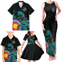Personalised New Zealand Archery Family Matching Tank Maxi Dress and Hawaiian Shirt Turquoise Maori Silver Fern LT01 - Polynesian Pride