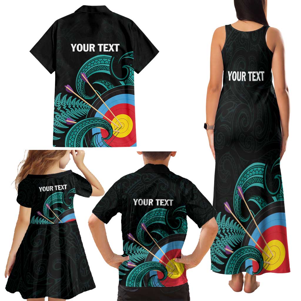 Personalised New Zealand Archery Family Matching Tank Maxi Dress and Hawaiian Shirt Turquoise Maori Silver Fern LT01 - Polynesian Pride