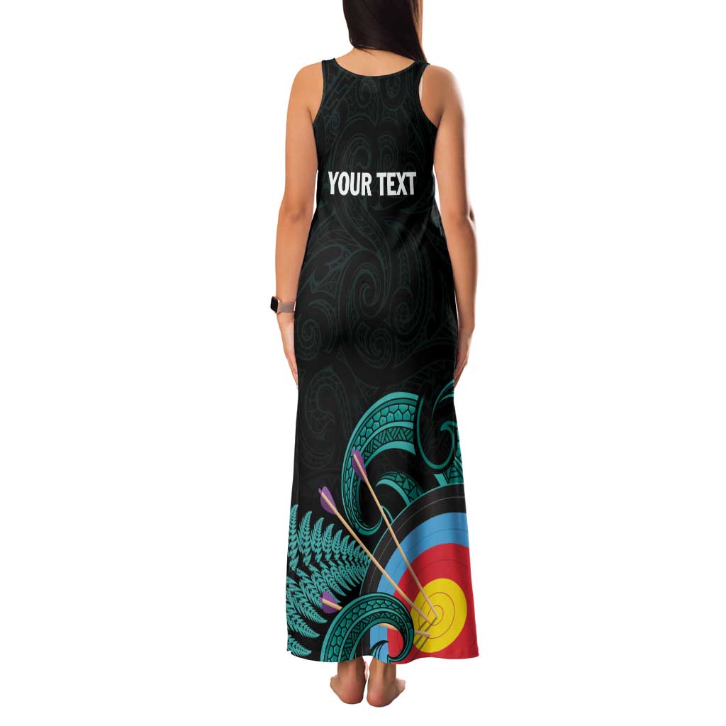 Personalised New Zealand Archery Family Matching Tank Maxi Dress and Hawaiian Shirt Turquoise Maori Silver Fern LT01 - Polynesian Pride