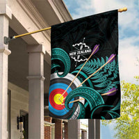 New Zealand Archery Garden Flag Turquoise Maori Silver Fern