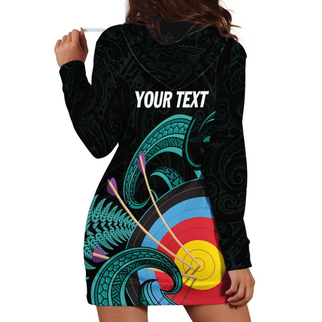 Personalised New Zealand Archery Hoodie Dress Turquoise Maori Silver Fern LT01 - Polynesian Pride