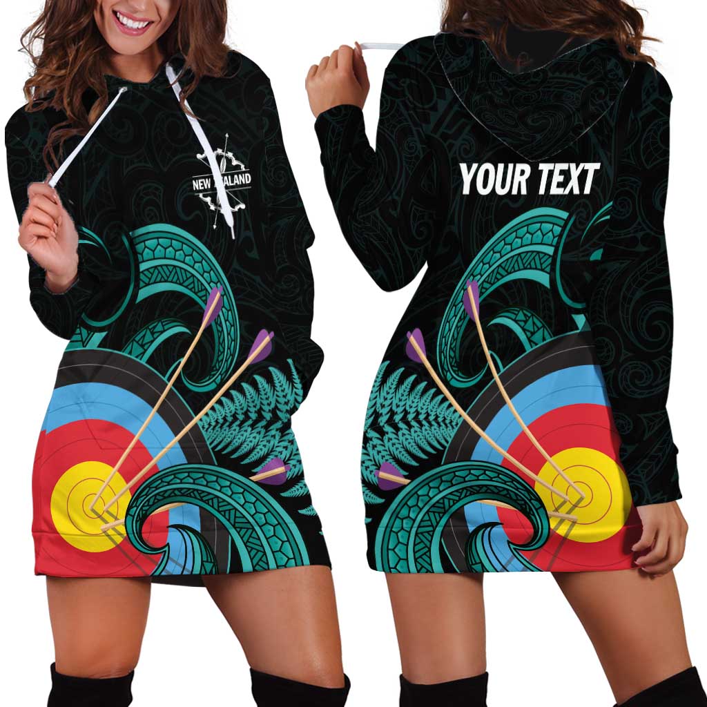 Personalised New Zealand Archery Hoodie Dress Turquoise Maori Silver Fern LT01 - Polynesian Pride