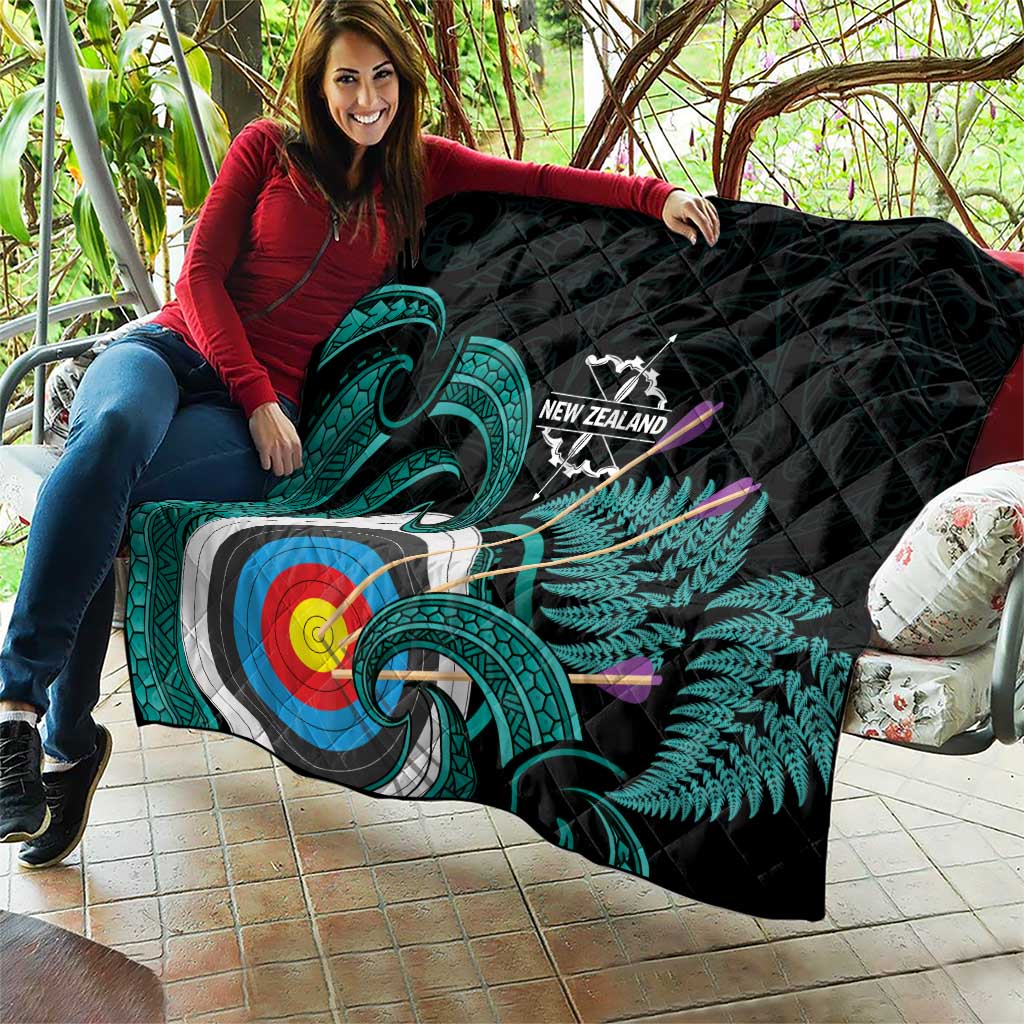 New Zealand Archery Quilt Turquoise Maori Silver Fern