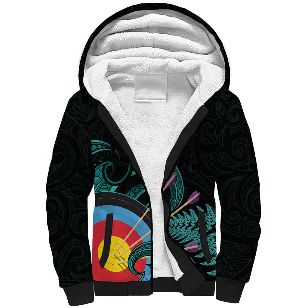 Personalised New Zealand Archery Sherpa Hoodie Turquoise Maori Silver Fern LT01 Unisex Turquoise - Polynesian Pride