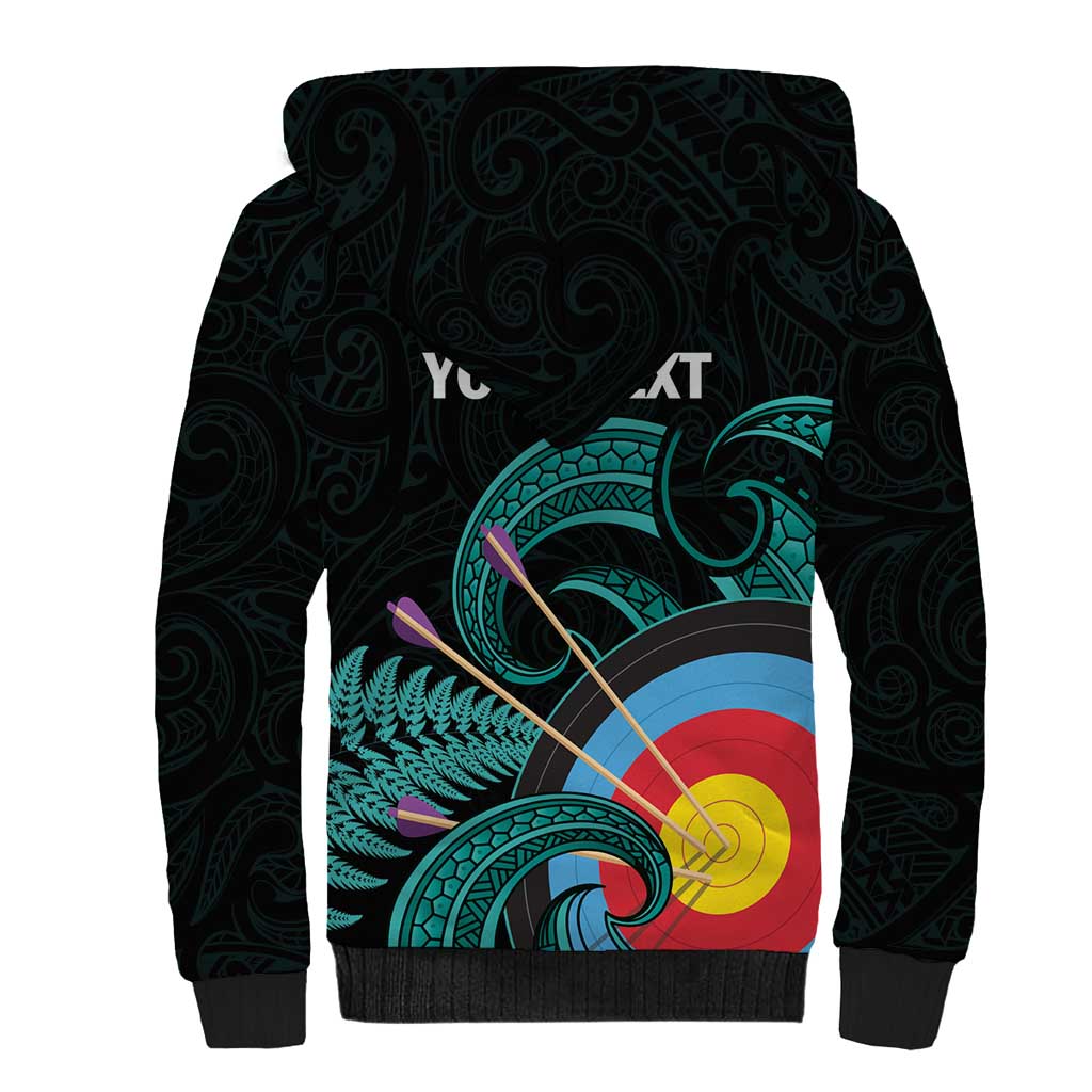 Personalised New Zealand Archery Sherpa Hoodie Turquoise Maori Silver Fern LT01 - Polynesian Pride