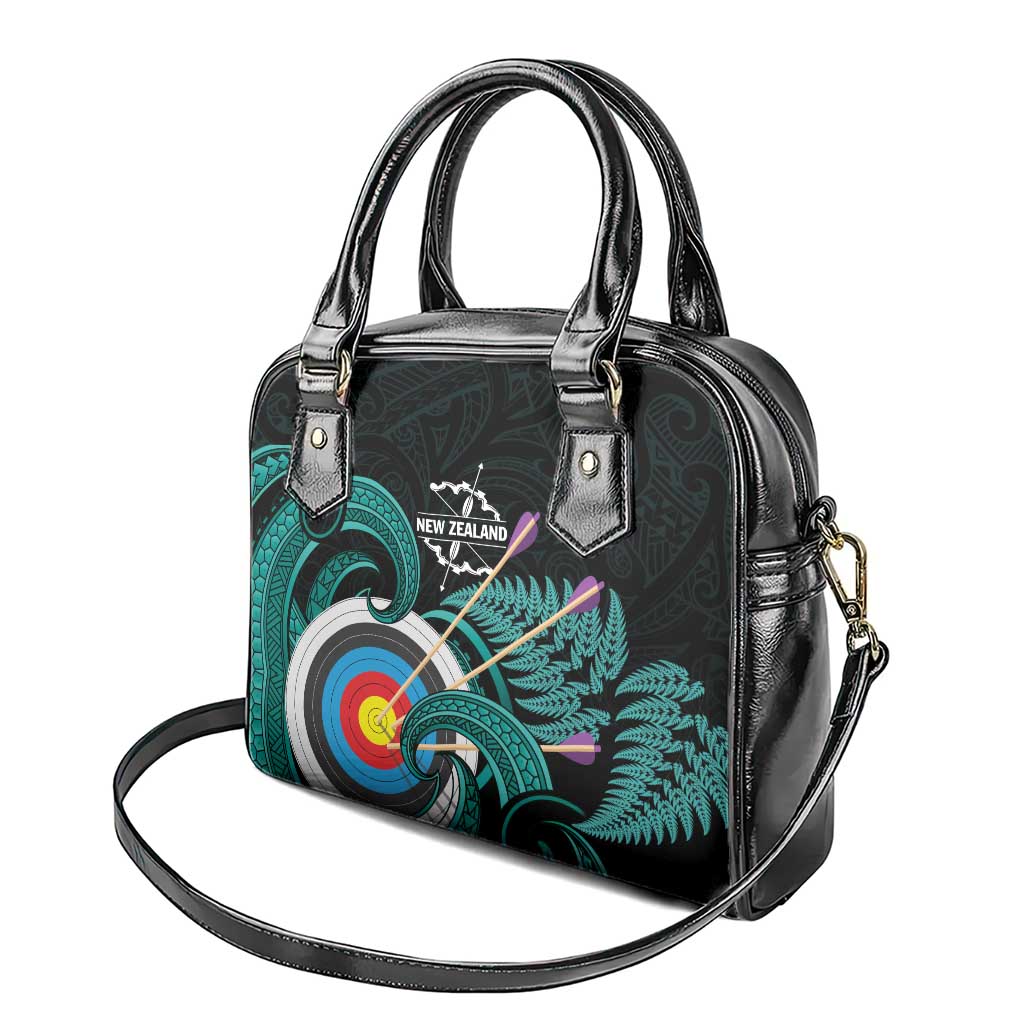 New Zealand Archery Shoulder Handbag Turquoise Maori Silver Fern