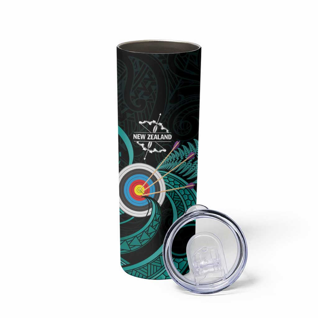 Personalised New Zealand Archery Skinny Tumbler Turquoise Maori Silver Fern LT01 - Polynesian Pride