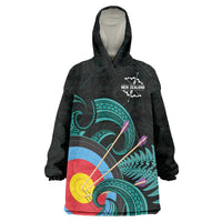 Personalised New Zealand Archery Wearable Blanket Hoodie Turquoise Maori Silver Fern LT01 One Size Turquoise - Polynesian Pride