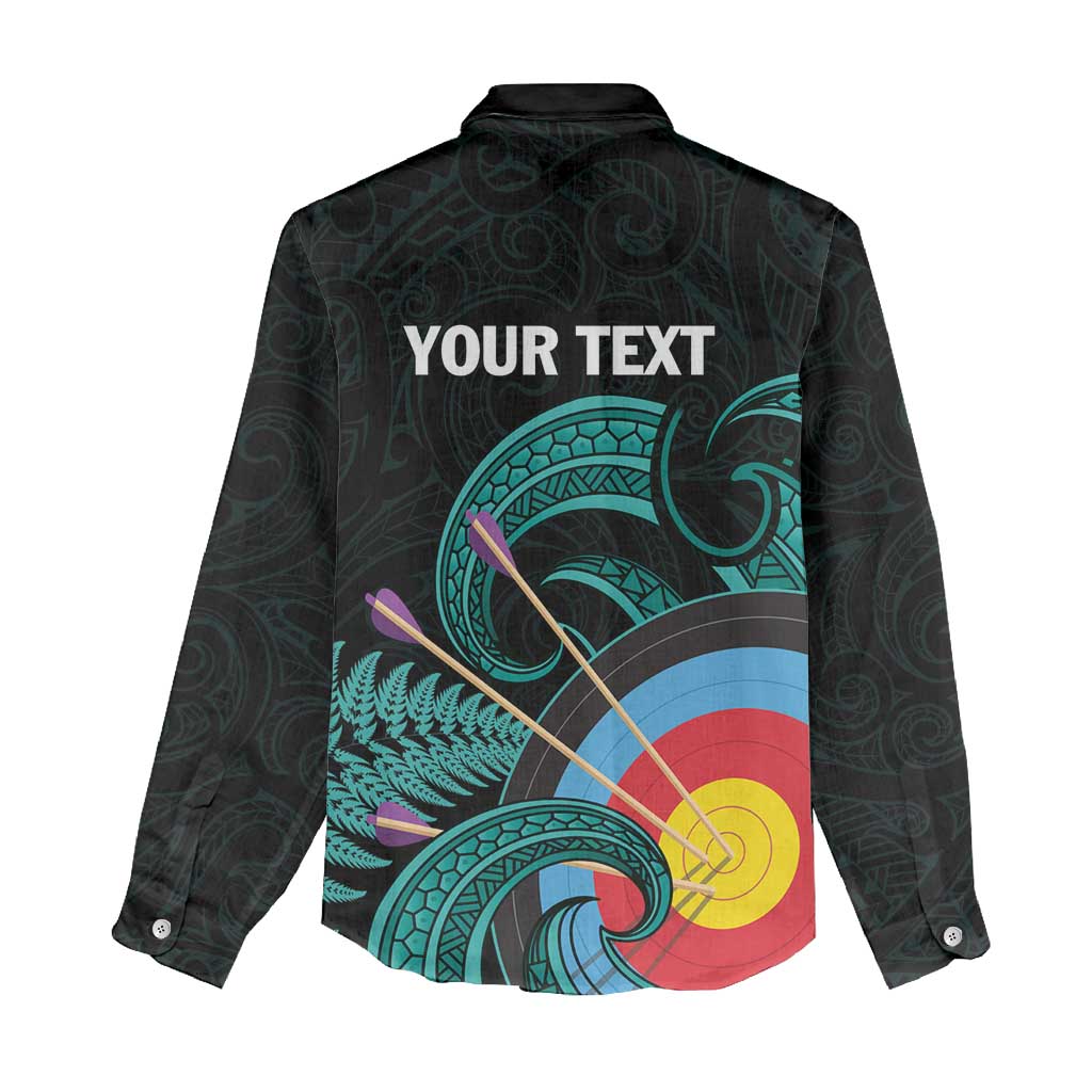 Personalised New Zealand Archery Women Casual Shirt Turquoise Maori Silver Fern