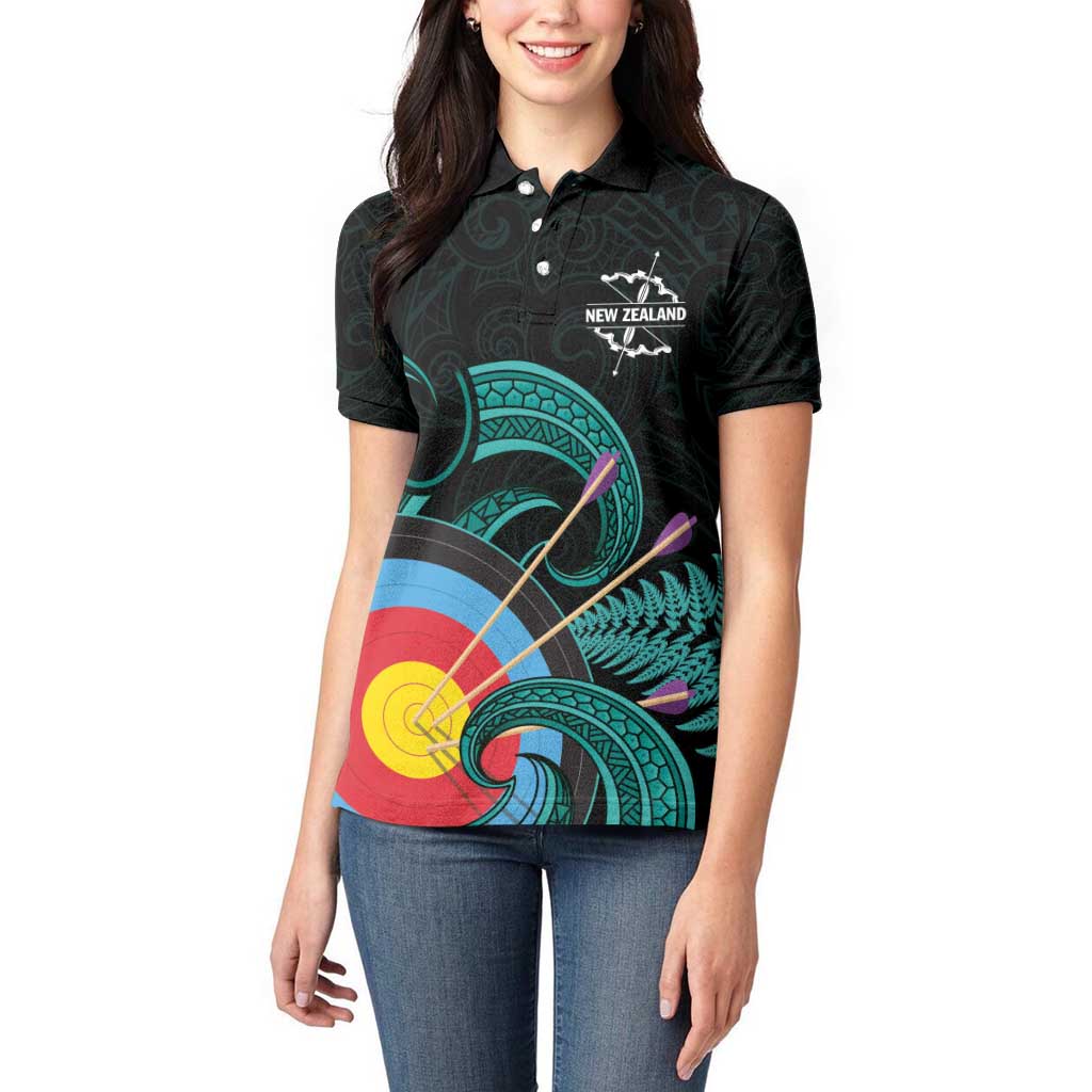 Personalised New Zealand Archery Women Polo Shirt Turquoise Maori Silver Fern LT01 - Polynesian Pride