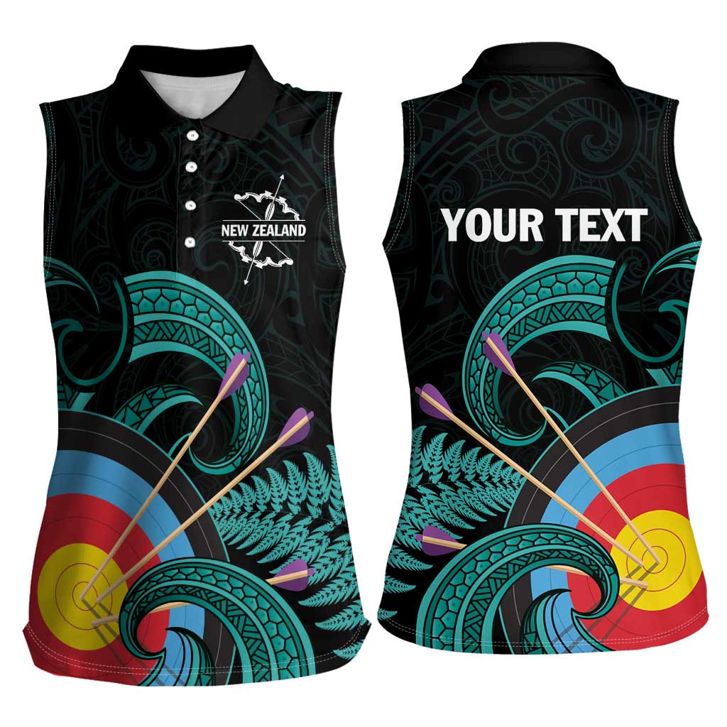 Personalised New Zealand Archery Women Sleeveless Polo Shirt Turquoise Maori Silver Fern LT01 - Polynesian Pride