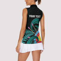 Personalised New Zealand Archery Women Sleeveless Polo Shirt Turquoise Maori Silver Fern LT01 - Polynesian Pride