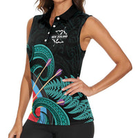 Personalised New Zealand Archery Women Sleeveless Polo Shirt Turquoise Maori Silver Fern LT01 - Polynesian Pride