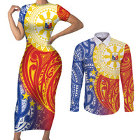Philippines Couples Matching Short Sleeve Bodycon Dress and Long Sleeve Button Shirt Pilipinas Polynesian Pattern LT01 Art - Polynesian Pride