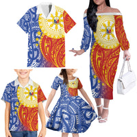 Philippines Family Matching Off The Shoulder Long Sleeve Dress and Hawaiian Shirt Pilipinas Polynesian Pattern LT01 - Polynesian Pride