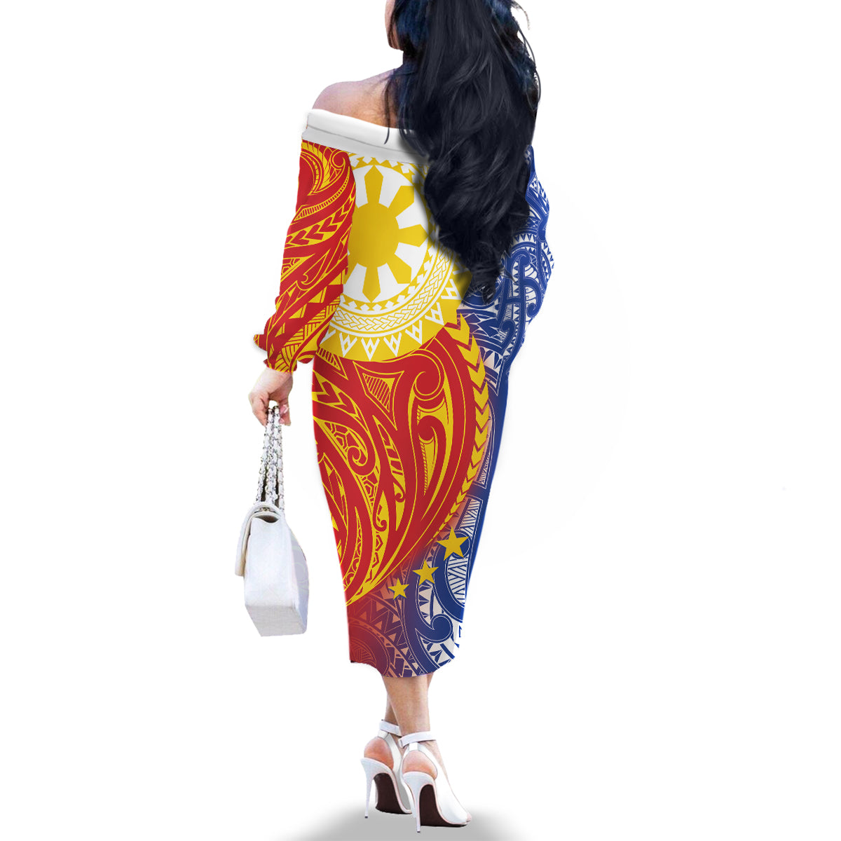 Philippines Family Matching Off The Shoulder Long Sleeve Dress and Hawaiian Shirt Pilipinas Polynesian Pattern LT01 - Polynesian Pride